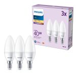 Mehrfachpackung 3x Philips Glühbirne LED E14 Kerze Matt 5W 470lm - 827 Extra Warmweiß