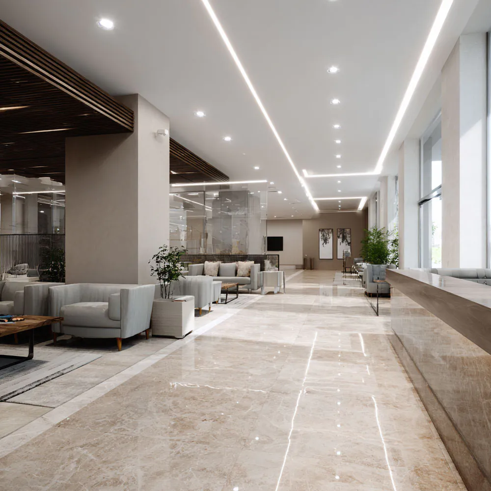 Ares Strahler in einer Hotellobby